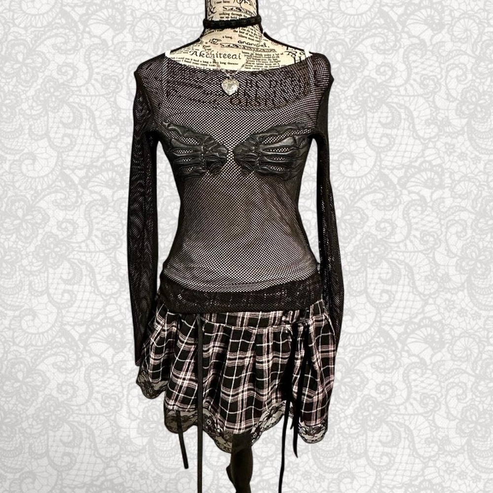 Killstar Devil Fashion Mesh Top with Skeleton Hands